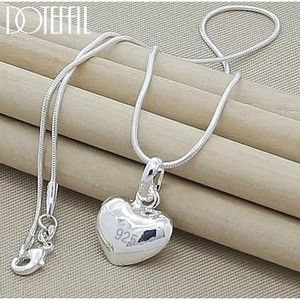 925 Sterling Silver Solid Small Heart Pendant Necklace 16-30 Inch Snake Chain